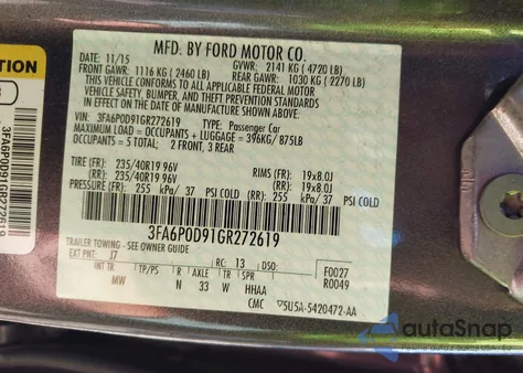 2016 Ford Fusion Titanium from USA, damaged, VIN 3FA6P0D91GR272619